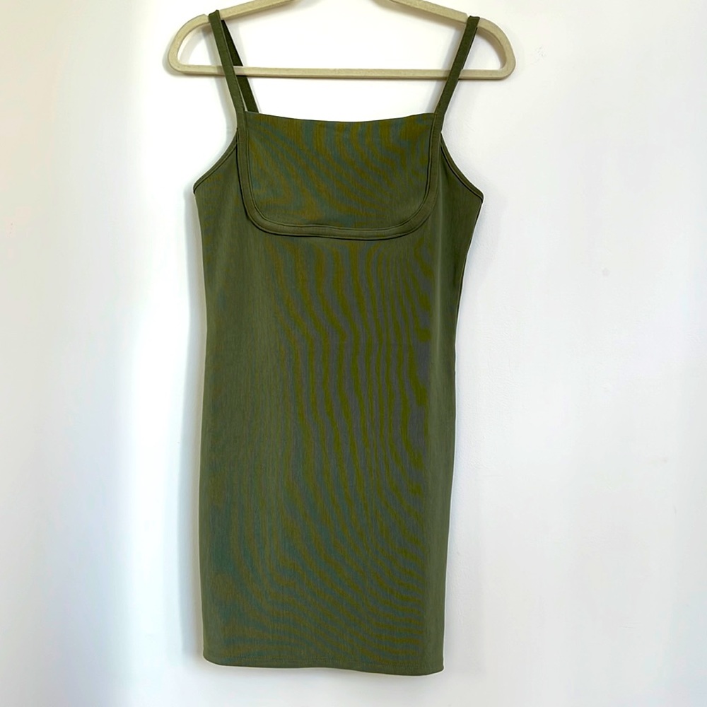 1970s olive avocado green mini dress